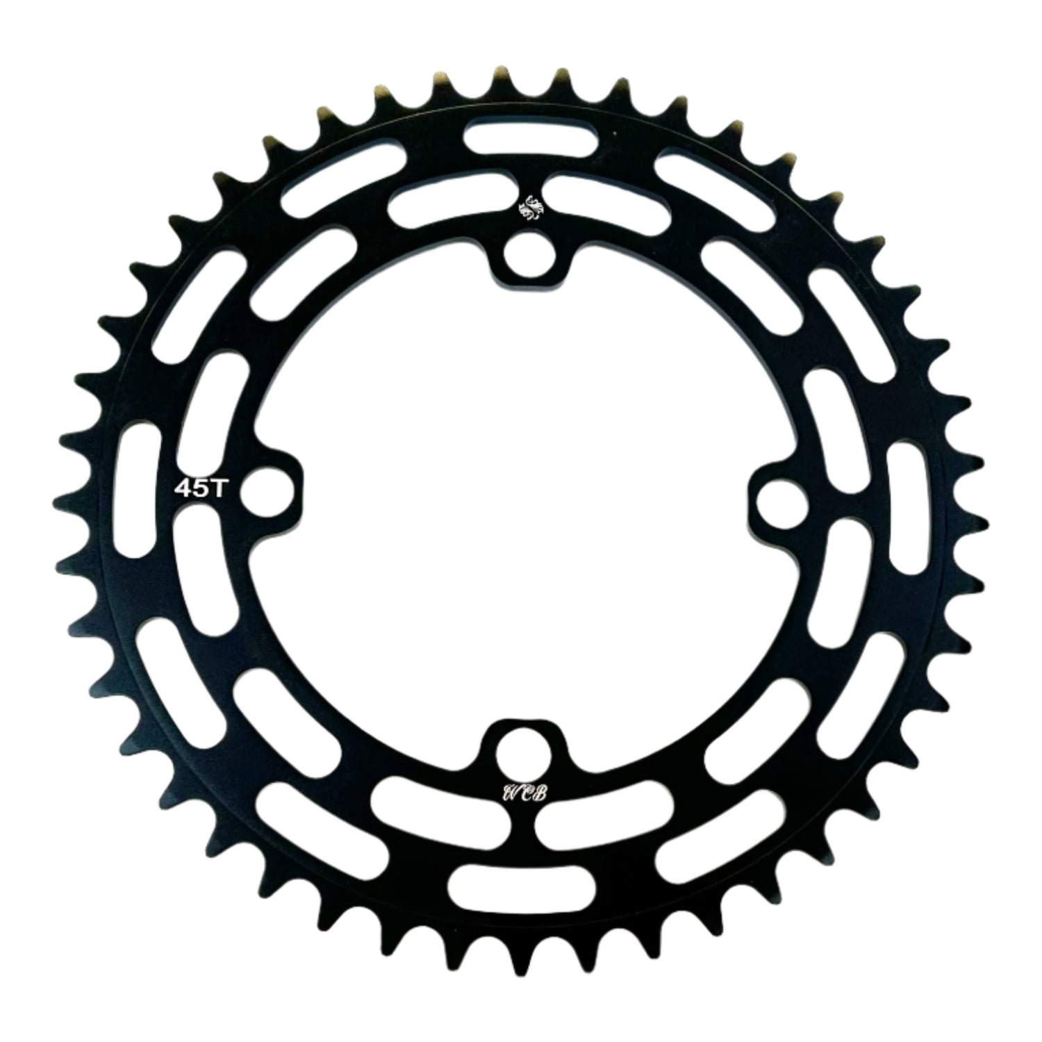 A black West Coast Bikes chainring for bicycles.